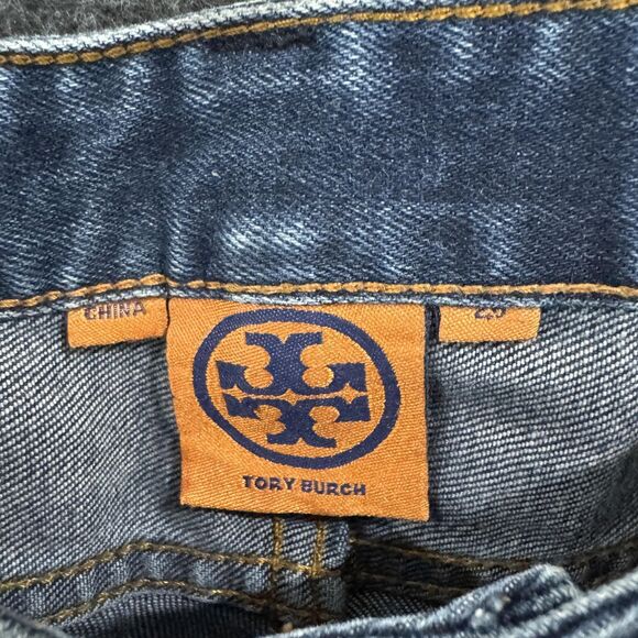 Tory Burch Jeans Womens 29 Blue Straight Leg Stretch Denim Logo Mid Rise - Picture 3 of 13
